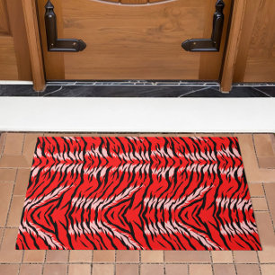 Red Tiger Animal Skin Pattern Design  Doormat