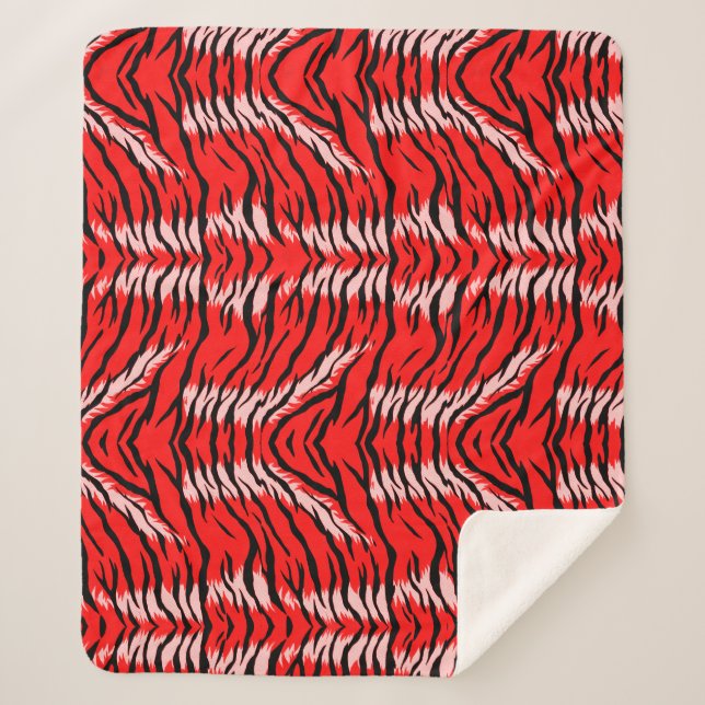 Red Tiger Animal Skin Pattern Design  Sherpa Blanket (Front)