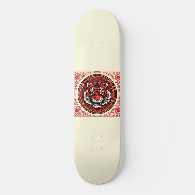 Red Tiger Floral Square Skateboard (Front)