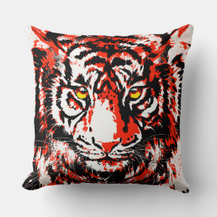 Red Tiger Head Throw Pillow Print