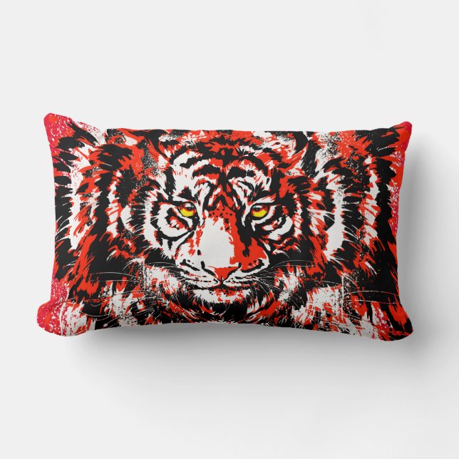 Red Tiger Head Throw Pillow Print (Front)