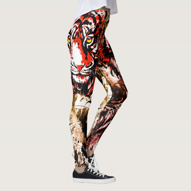 Red Tiger Leggings | Colourful Tiger Face (Right)