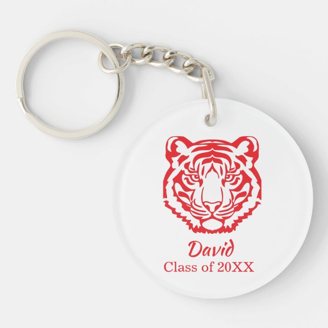 Red Tiger Mascot Graduation  Key Ring (Front)