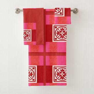 Red Tile Bath Towel Set