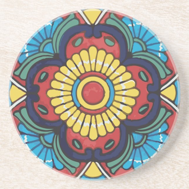 Red tile mexican talavera ceramics coaster (Front)