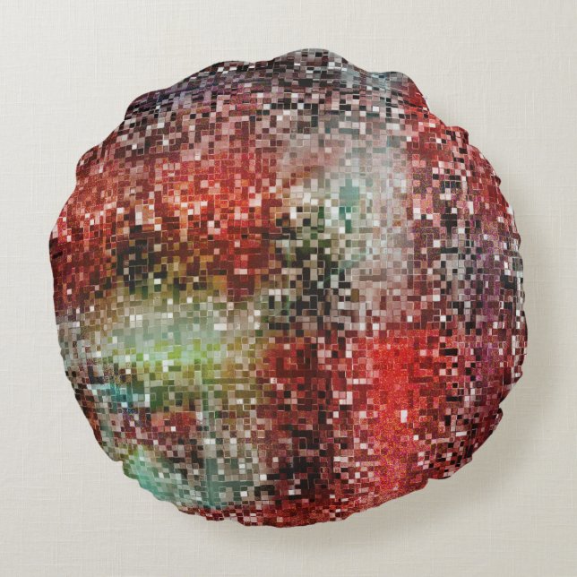 Red tile stained with spray paint round cushion (Back)