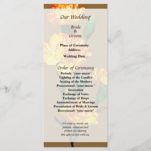 Red-Tipped Yellow Carnations Wedding Program Programme