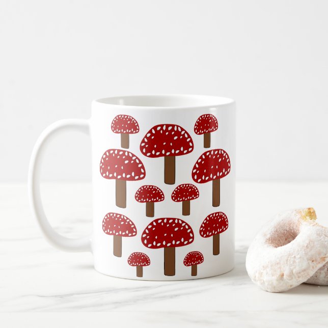 Red Toadstool Forest Mushroom Coffee Mug (With Donut)