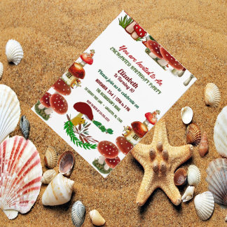 Red Toadstool Garden Fairy Kids Birthday Party Fun Invitation