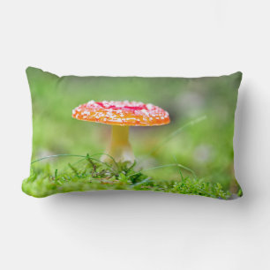 Red toadstool mushroom fall photo with green lumbar cushion