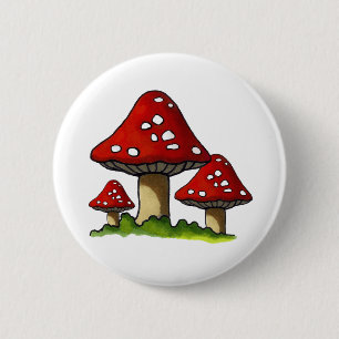 Red Toadtstools, Mushroom: Freehand Art 6 Cm Round Badge