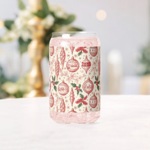 Red Toile Chinoiserie Christmas Ornaments Can Glass