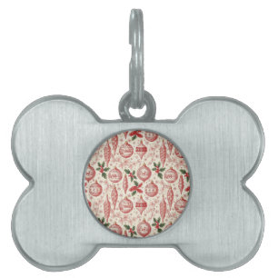 Red Toile Chinoiserie Christmas Ornaments Pet ID Tag