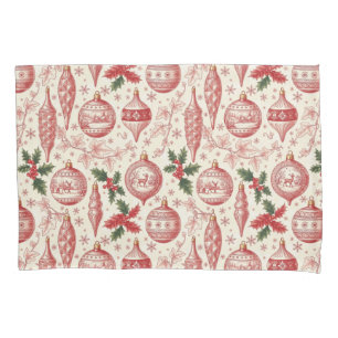 Red Toile Chinoiserie Christmas Ornaments Pillowcase