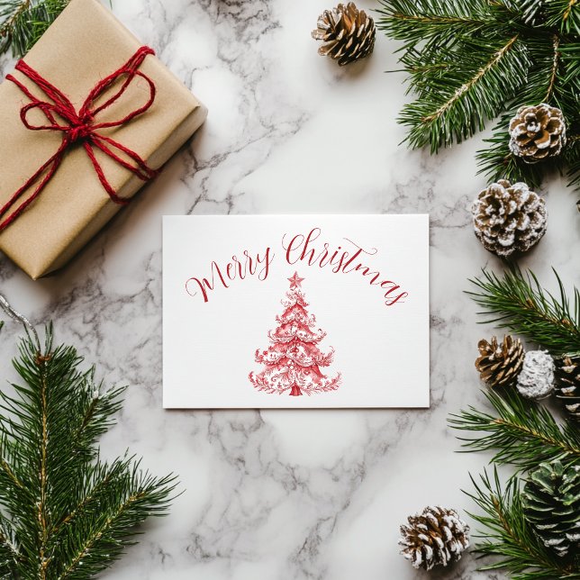 Red Toile Christmas Tree Postcard (red toile christmas tree)
