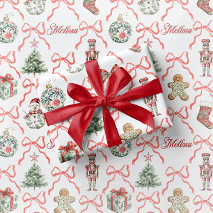 Red Toile Christmas Wrapping Paper Red Bow