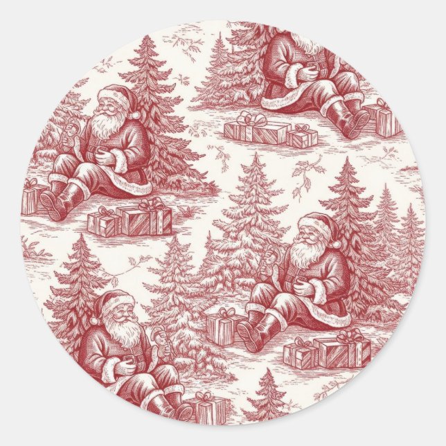 Red Toile Classic Round Sticker (Front)