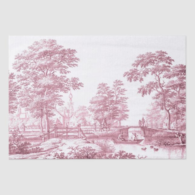  Red Toile Country Vintage French Decoupage  Tissue Paper (Front)