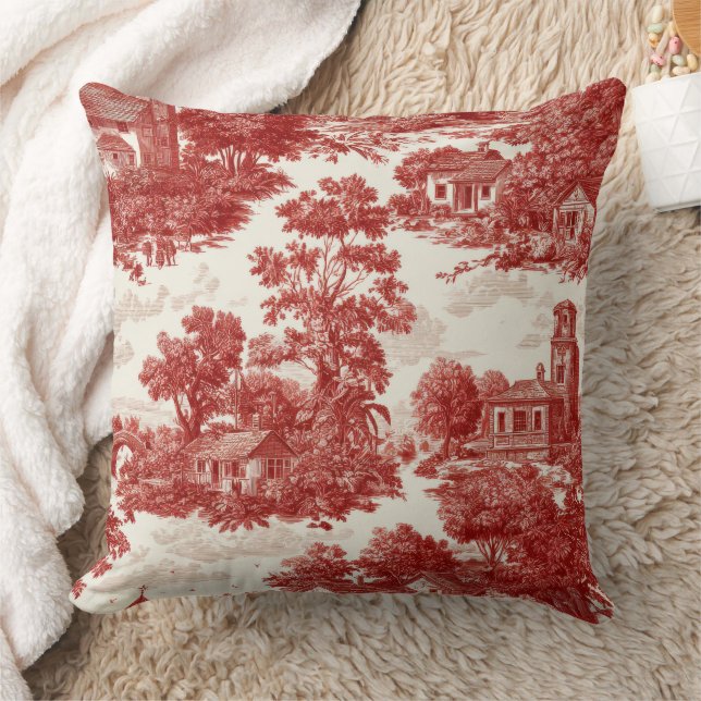 Red Toile Countryside Scene (8) Cushion (Blanket)