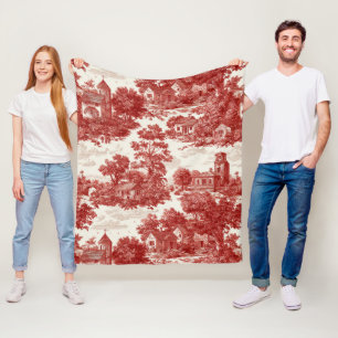 Red Toile Countryside Scene (8) Fleece Blanket