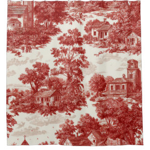 Red Toile Countryside Scene (8) Shower Curtain