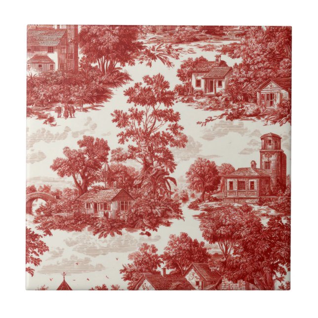 Red Toile Countryside Scene (8) Tile (Front)