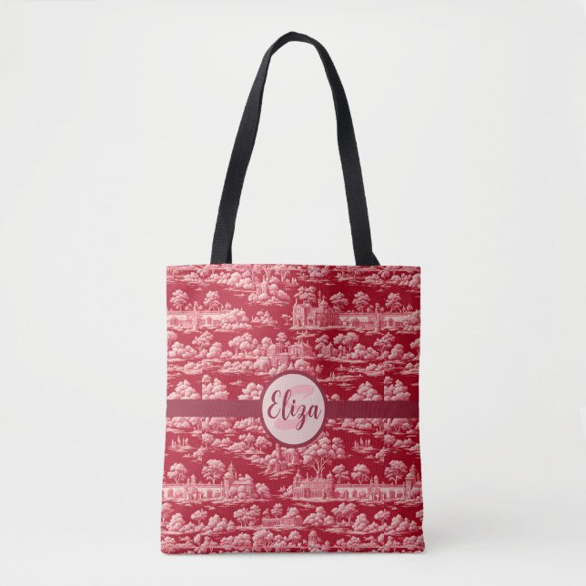 Red Toile de Jouy Tote Bag (Front)