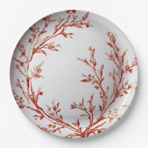 Red Toile Elegant Christmas Paper Plate