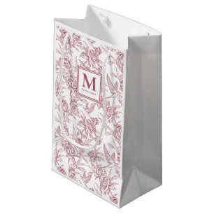 Red Toile French Monogram Small Gift Bag