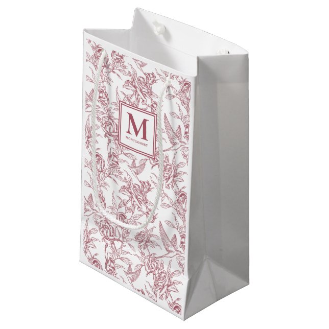 Red Toile French Monogram Small Gift Bag (Front Angled)