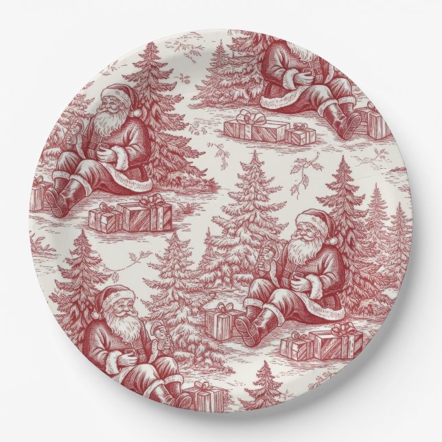 Red Toile Paper Plate (Front)