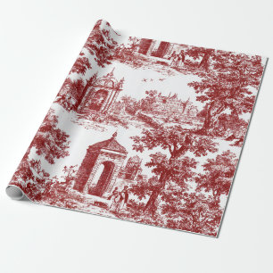 Red Toile with Historic Architecture & Pastoral Wrapping Paper