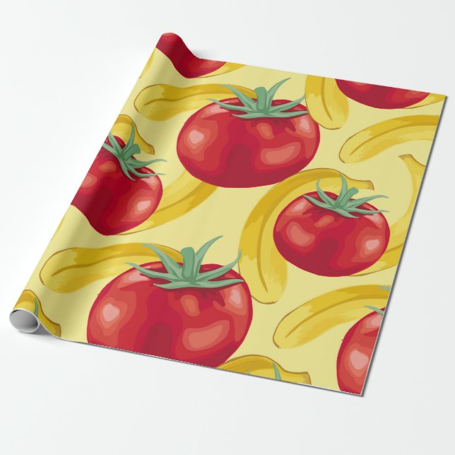 Red tomato and fruits seamless pattern designabstr wrapping paper (Unrolled)