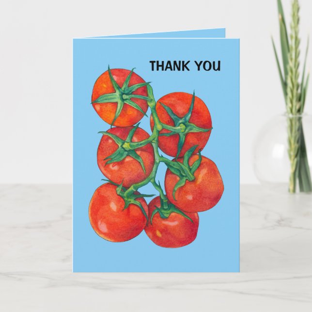 Red Tomatoes blue Thank You Card (Front)