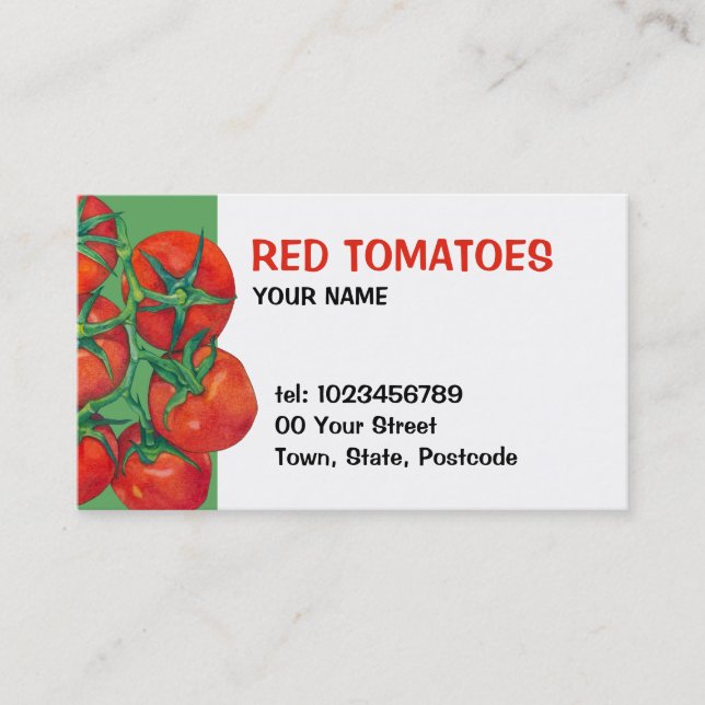 Red Tomatoes green Business Card (Front)
