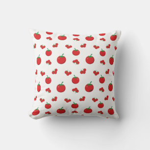 Red Tomatoes Pattern On White Cushion