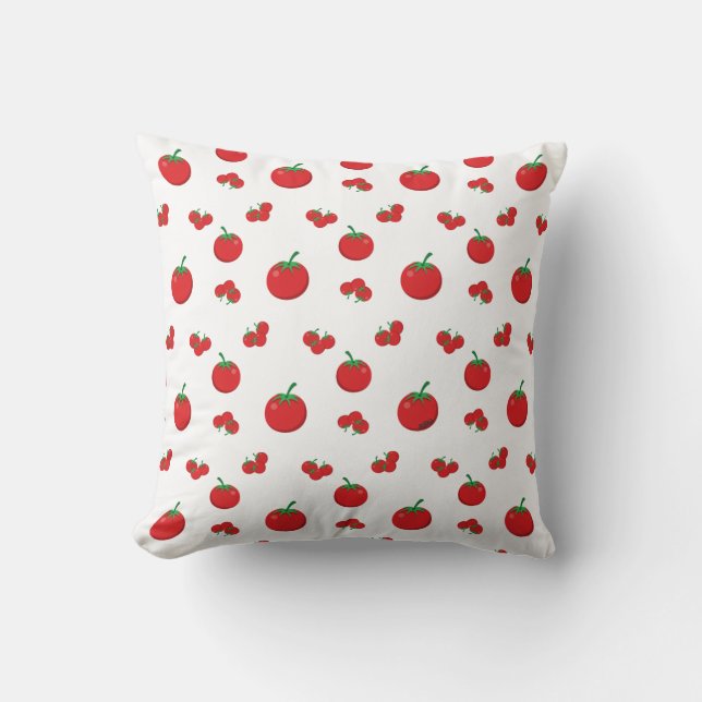 Red Tomatoes Pattern On White Cushion (Front)