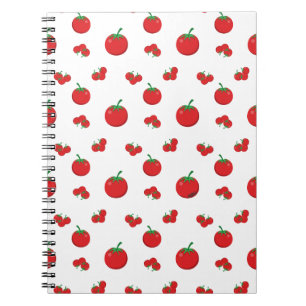 Red Tomatoes Pattern On White Notebook