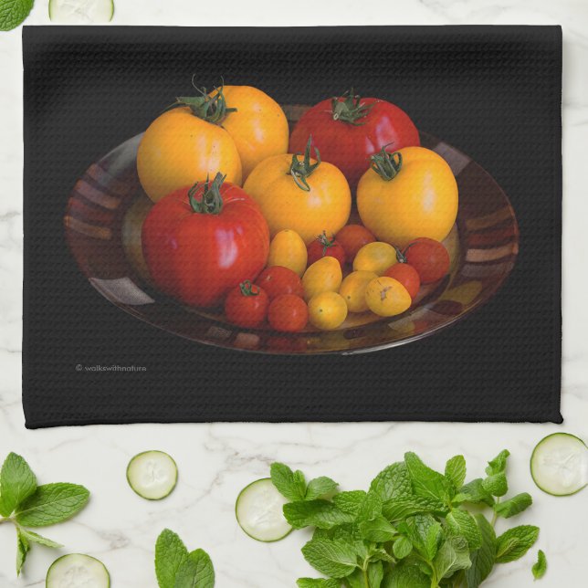 Red Tomatoes, Yellow Tomatoes Tea Towel (Folded)