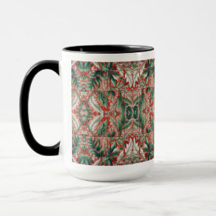 Red Tone Tile Style Foliage Design Mug