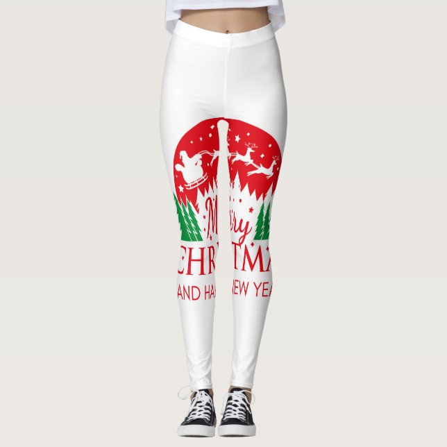 Red Top Quality Christmas Leggings for Gift. (Front)