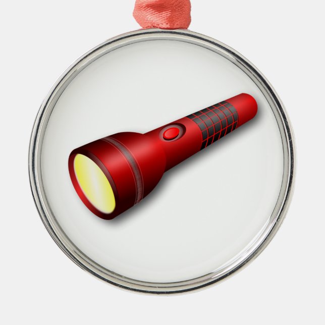 Red Torch Flashlight Metal Tree Decoration (Front)