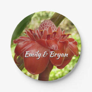 Red Torch Ginger Tropical Flower Photography Paper Plate