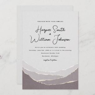 red torn paper mountains wedding invitation