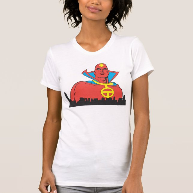 Red Tornado Behind Cityscape T-Shirt (Front)