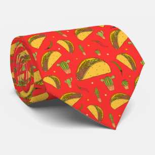 Red Tortilla Tacos Chillies Pattern Mexican Chef Tie