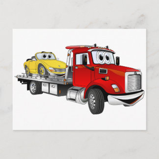 Red Tow Truck Flatbed Cartoon Postcard