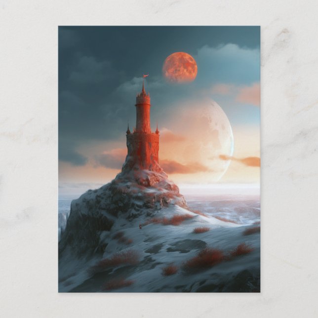Red Tower Moons Landscape Fantasy Art Postcard (Front)