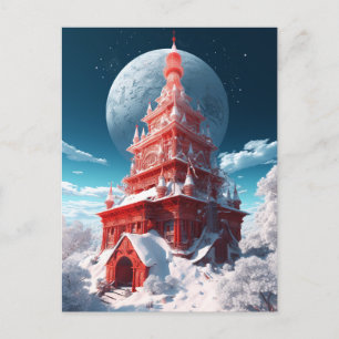 Red Tower Winter Landscape Fantasy Art Postcard