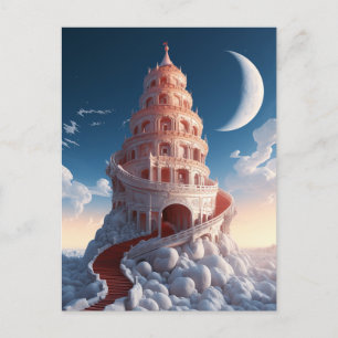 Red Tower Winter Landscape Fantasy Art Postcard